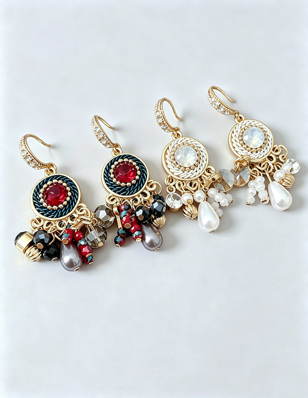Vintage Rhinestone Pearl Tassel Drop Earrings 6W6JER728