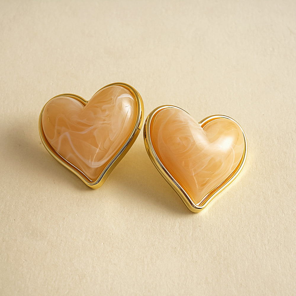 Vintage Enamel Heart Gold Plated Stud Earrings 6W6JER950