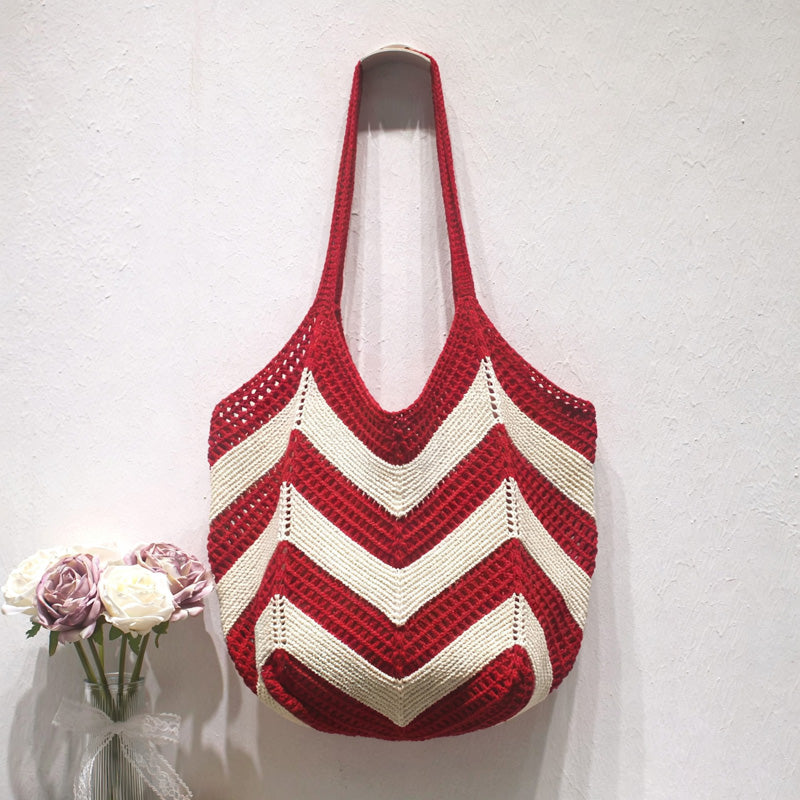 Casual Color Block Hollow Woven Tote Bag 6W10BBG1784