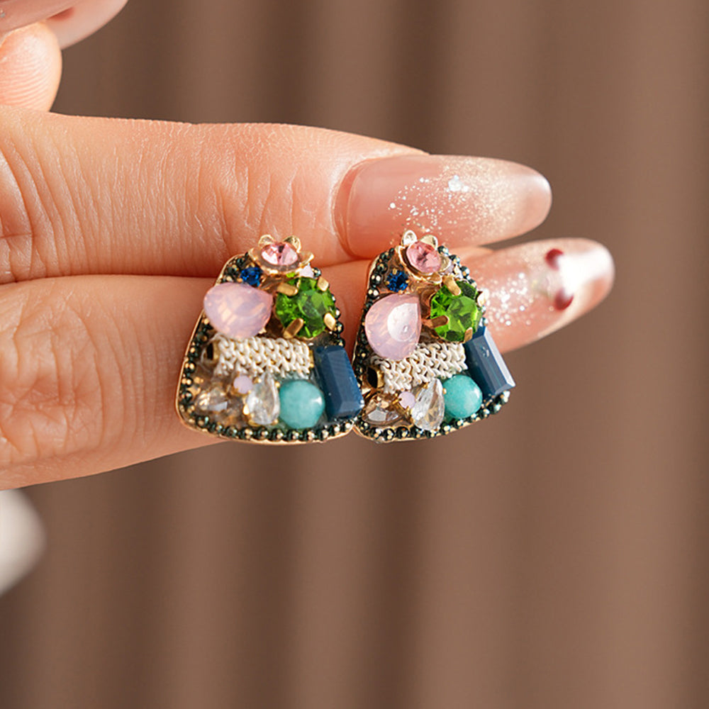 Rhinestone Geometric Stud Earrings - DippedShop Wholesale - #2867