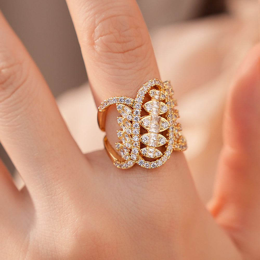 Sparkly Cubic Zircon Geometric Twisted Open Ring 6W6JRG375