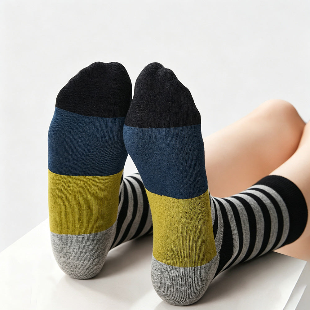 Striped Color Contrast Crew Socks - DippedShop Wholesale - #2451