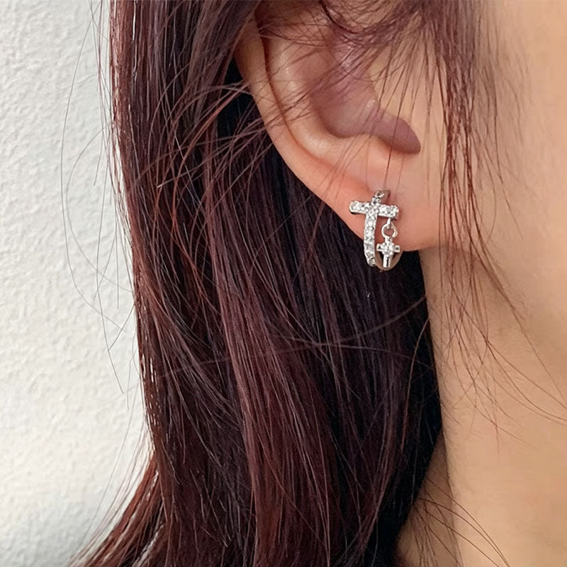 Cross Zircon Hoop Earrings - DippedShop Wholesale - #1315