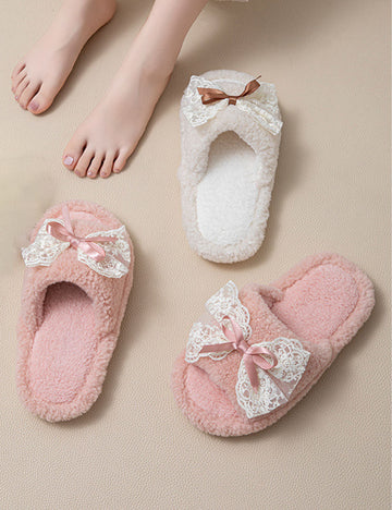 Lace Bow Cotton Slippers - DippedShop Wholesale - #4755
