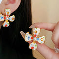 Elegant Colorful Rhinestone Flower Pearl Earrings 6W6JER824