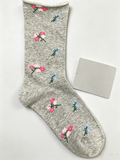 Floral Rolled Cuff Crew Socks - DippedShop Wholesale - #2803