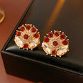 Vintage Rhinestones Floral Stud Earrings 6W6JNC893