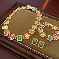 Vintage Rhinestone Floral Geometry Chain Necklace 6W6JNC919