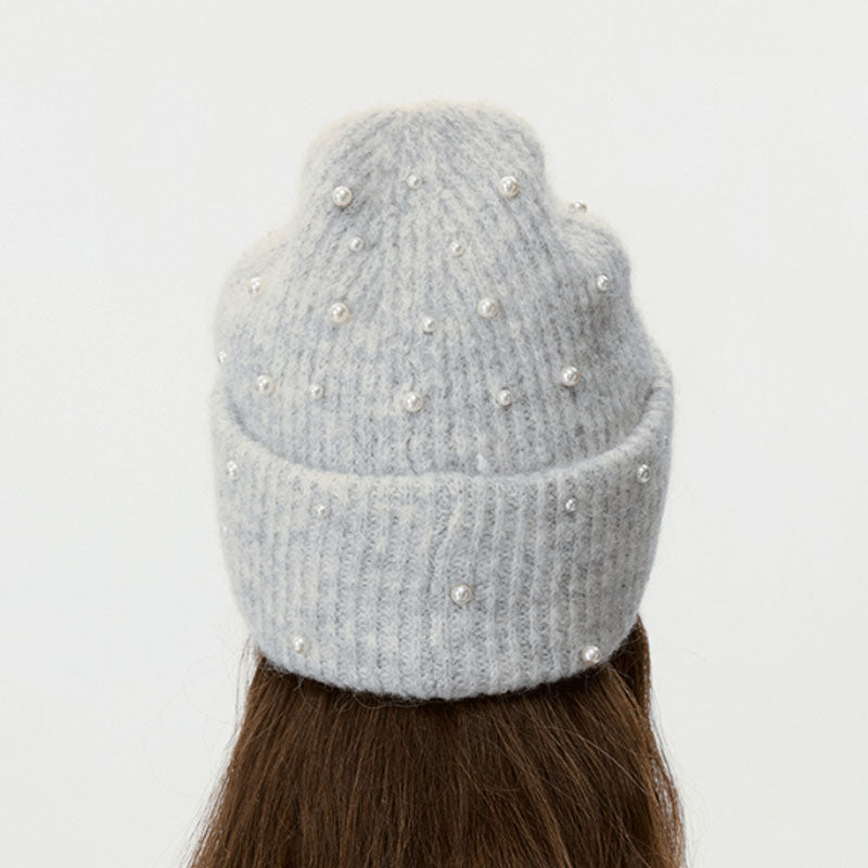 Elegant Pearl Wool Blend Knit Beanie Hat 6W6HAT643