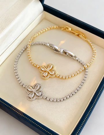Elegant Gold Plated Rhinestones Floral Bracelet 6W6JBR694
