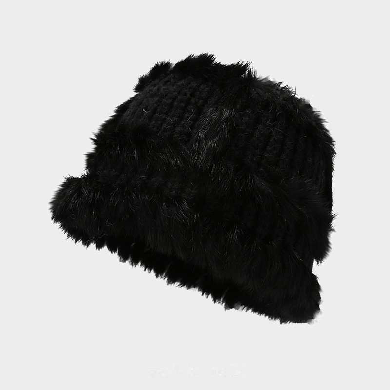 Cute Faux Rabbit Fur Knit Bucket Hat 6W6HAT686