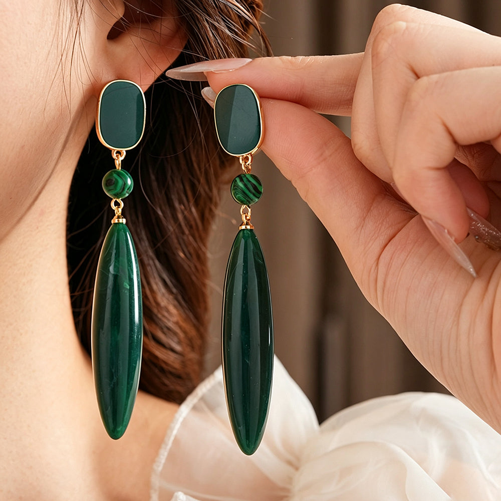 Vintage Square Emerald Long Teardrop Dangle Earrings 6W6JER735