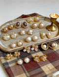 Elegant Gold Bezel Pearl Geometric Earrings 6W6JER772