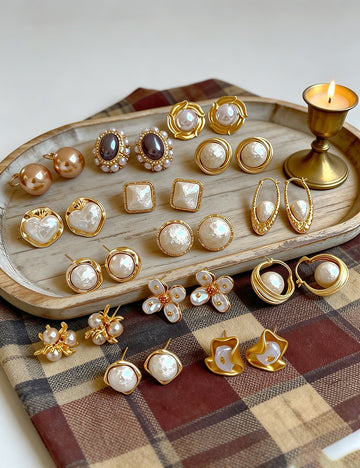 Elegant Gold Bezel Pearl Geometric Earrings 6W6JER772