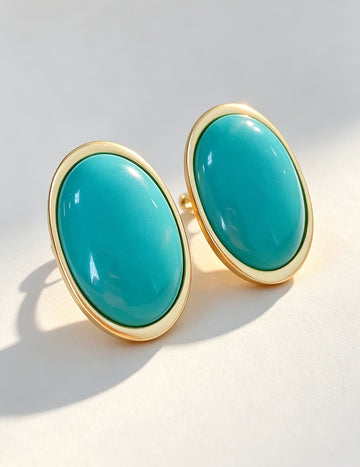 Vintage Gold Plated Oval Resin Stud Earrings 6W6JER718