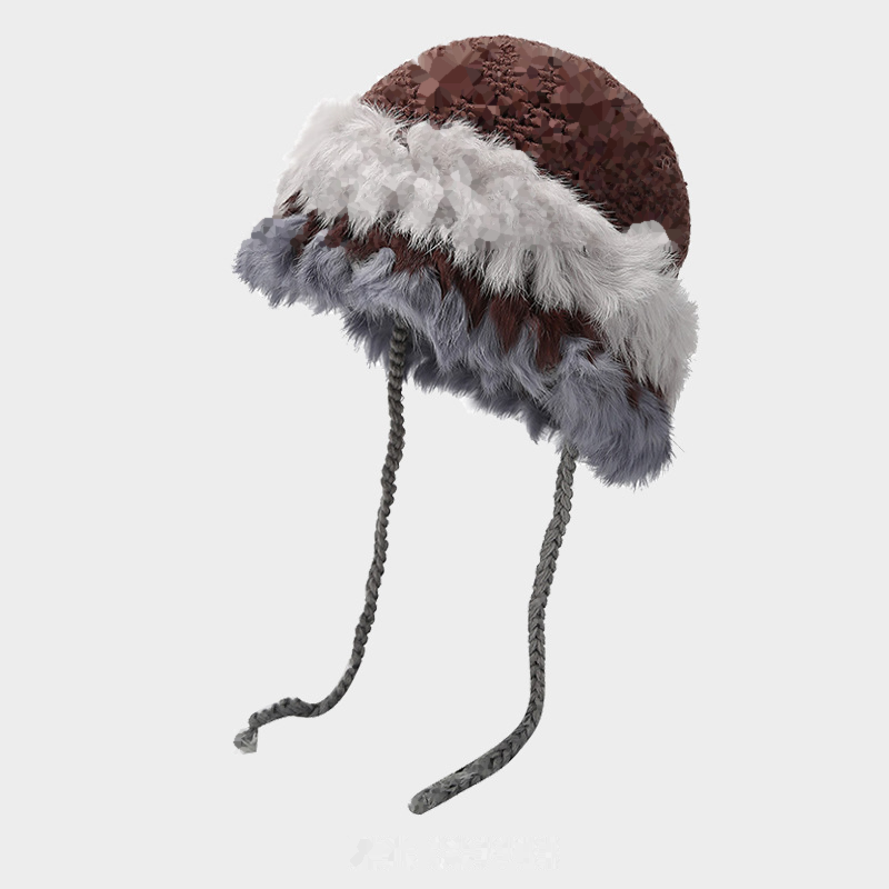 Stylish Color Black Plush Knit Beanie Hat 6W6HAT685