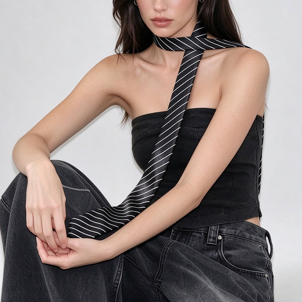 Minimalist Color Block Striped Wide Silk Belt 6W6JBT238