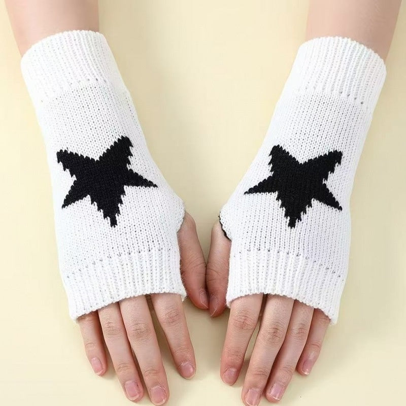 Vintage Star Jacquard Fingerless Thicken Gloves 6W6GLO80
