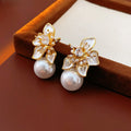 Elegant Cubic Zirconia Flower Pearl Dangle Earrings 6W6JER738