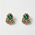 Vintage Emerald Crystal Tassel Dangle Earrings 6W6JER759
