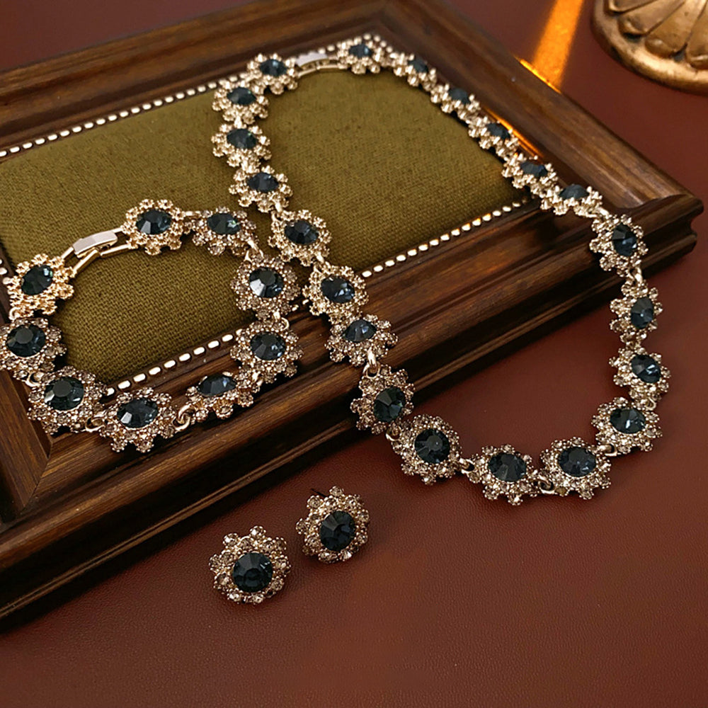 Vintage Rhinestone Floral Chain Buckle Necklace 6W6JNC972