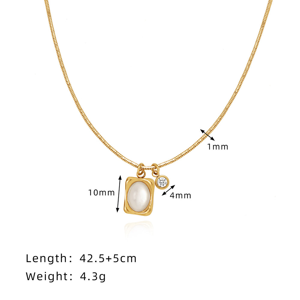 Vintage Shell Square Pendant Snake Chain Necklace 6W6JNC1078