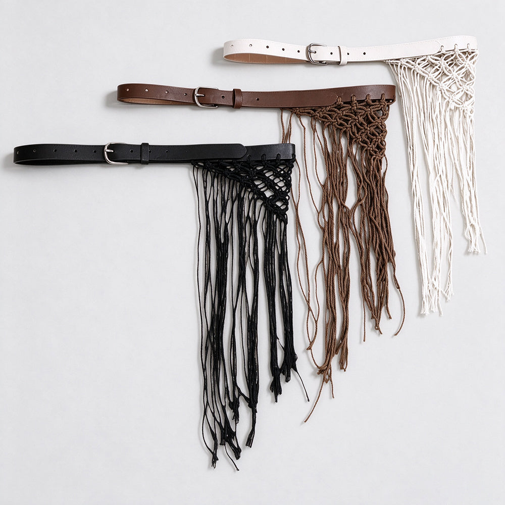 Bohemian Hand-Woven Mesh Macrame Tassel Belt 6W6JBT236