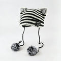 Cute Striped Cat Ear Beanie Hat With Pompoms 6W6HAT524