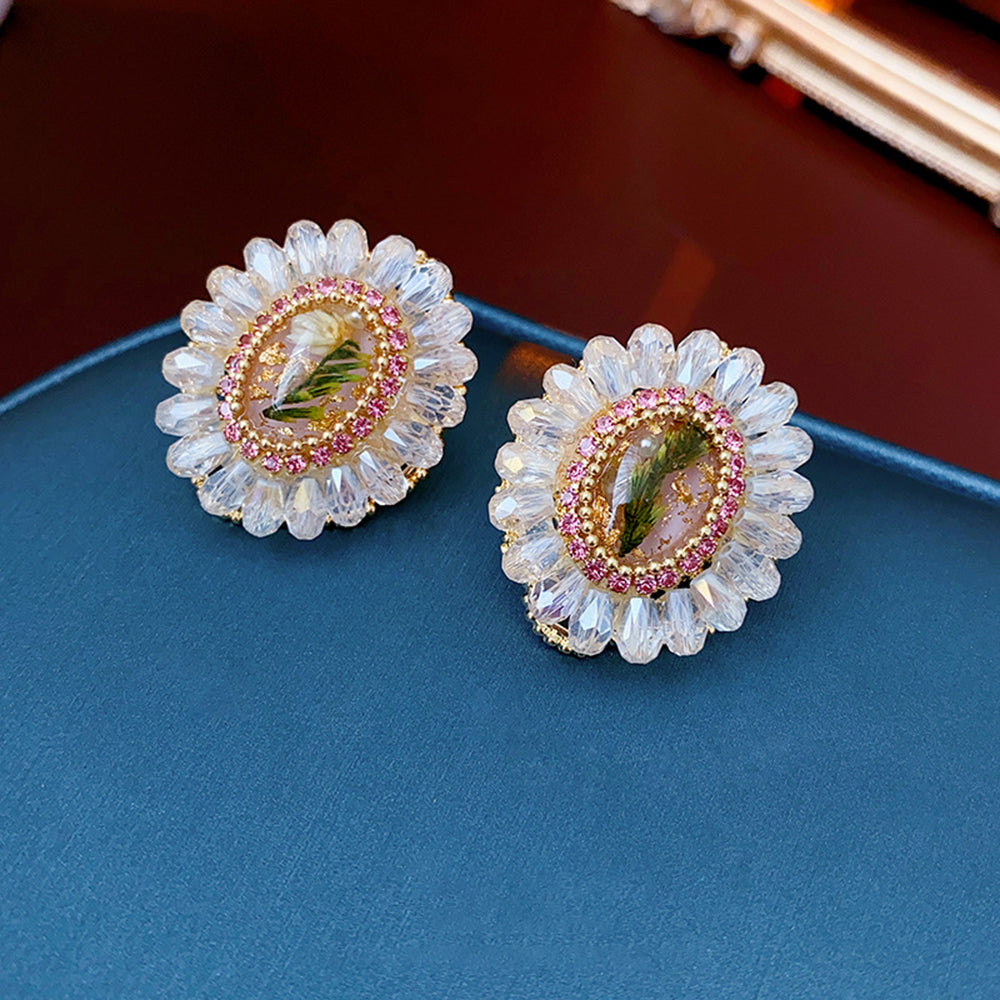 Stylish Rhinestone Oval Sunflower Stud Earrings 6W6JER739