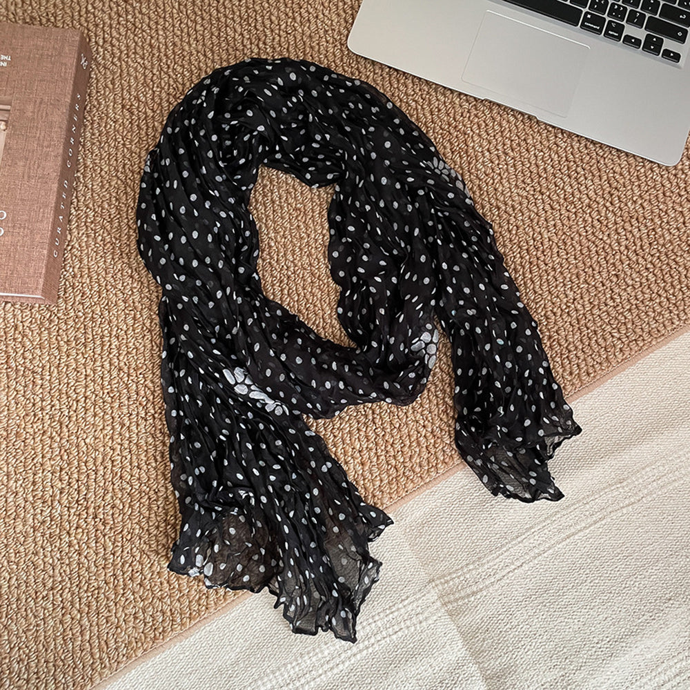 Vintage Cotton Linen Polka Dot Long Scarf 6W6NSC228
