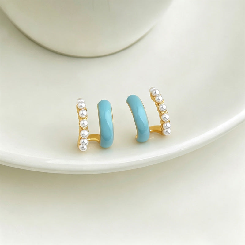 Trendy Enamel Pearl Geometric Stud Earrings 6W6JER613