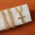 Trendy Rhinestone Cross Pendant Bead Chain Necklace 6W6JNC1011