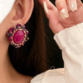 Trendy Rose Crystal Oval Drop Statement Earrings 6W6JER729