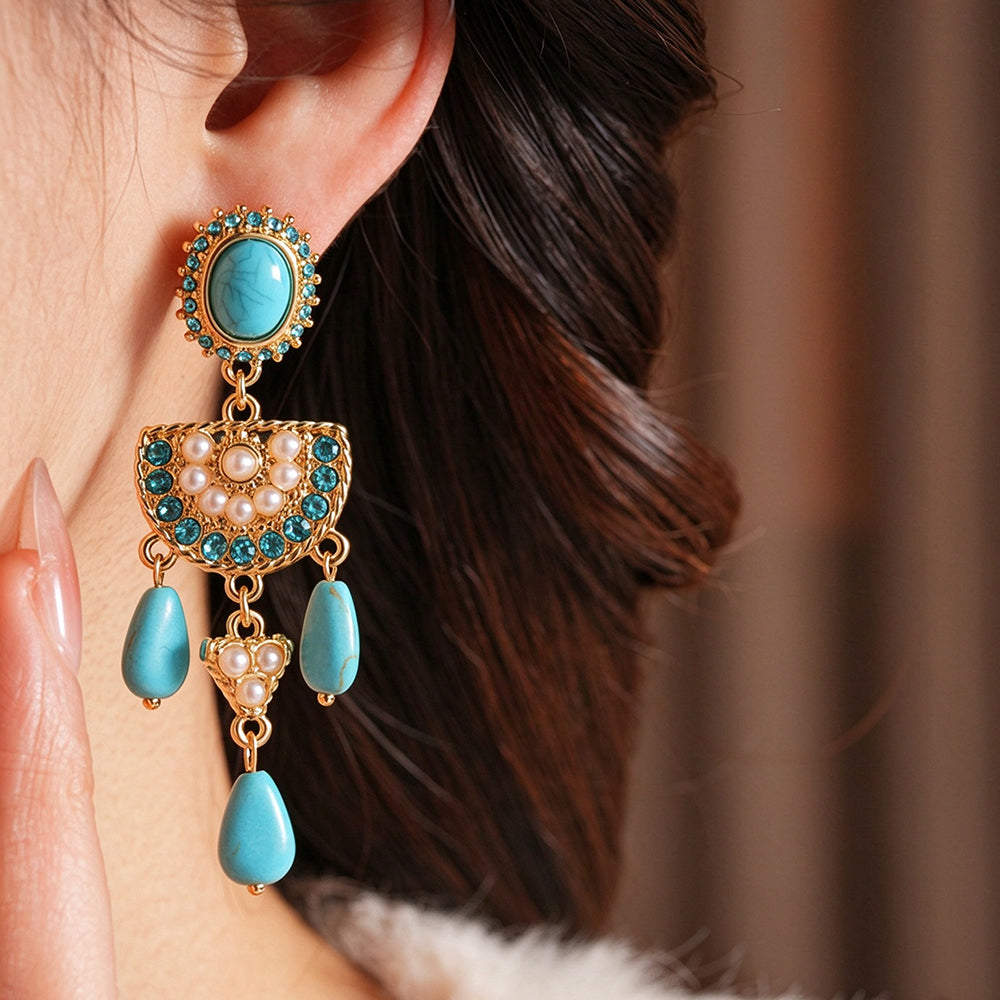 Bohemian Turquoise Teardrop Tassel Earrings 6W6JER832