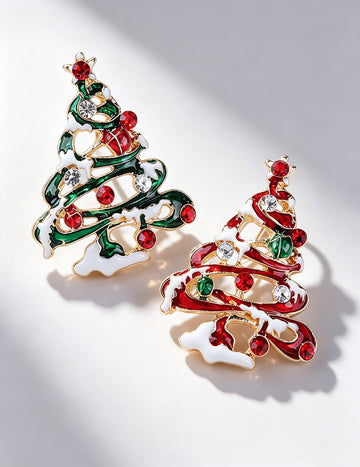 Enamel Rhinestone Snowy Christmas Tree Brooch 6W6JPB61
