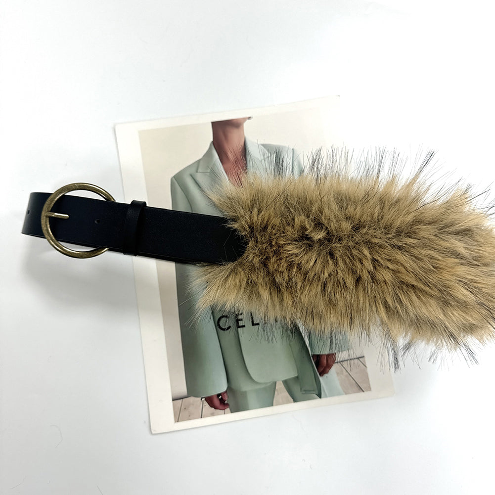 Punk Style Fur Leather Wide Waist Belt 6W6JBT209