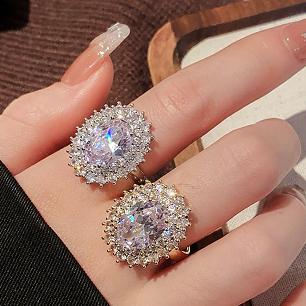Luxury Oval Rhinestone Gold Plated Open Ring 6W6JRG379