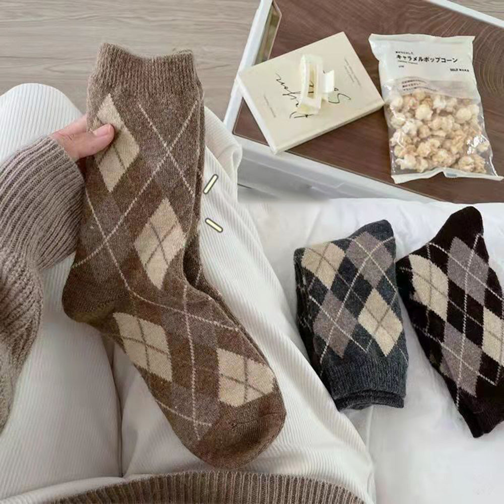 Vintage Thickened Argyle Plaid Winter Thermal Socks 6W8FSO885