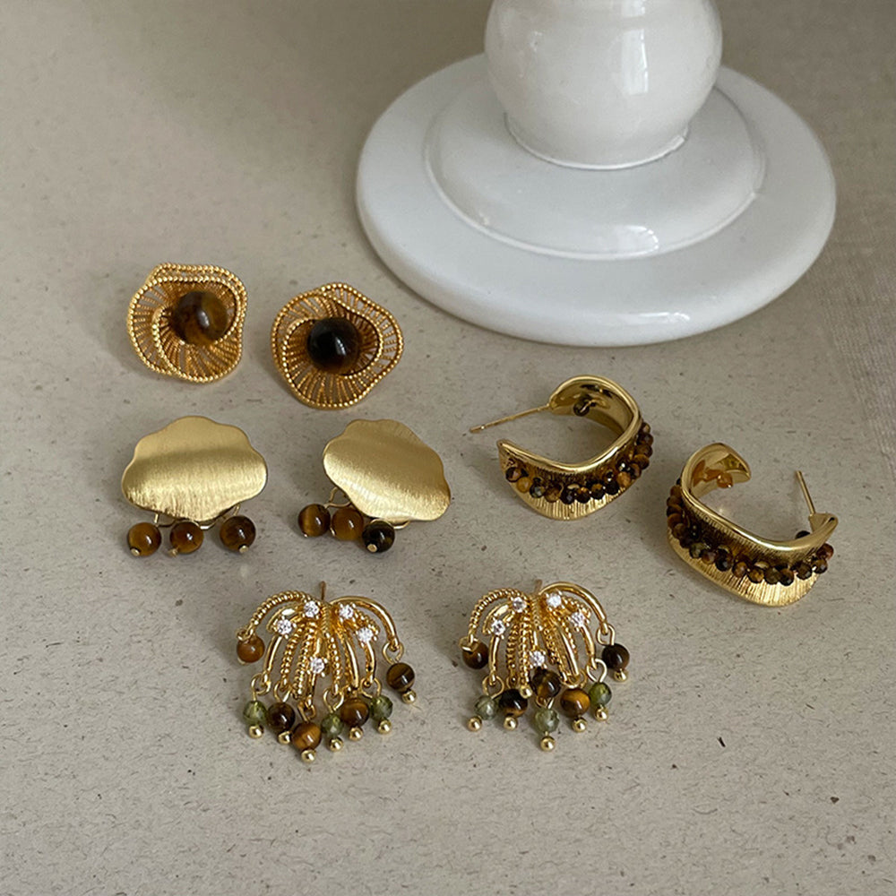 Tiger Eye Stone Stud Earrings - DippedShop Wholesale - #1859