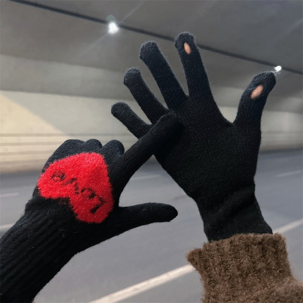 Cute Heart Print Warm Touch Screen Knit Gloves 6W6GLO107