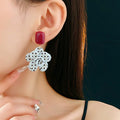 Elegant Polka Dot Flower Drop Dangle Earrings 6W6JER723