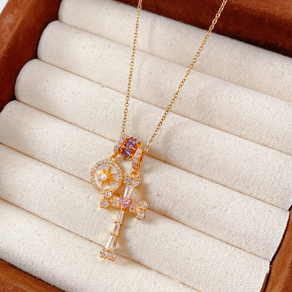 Stylish Gold Plated Rhinestone Cross Pendant Necklace 6W6JNC964