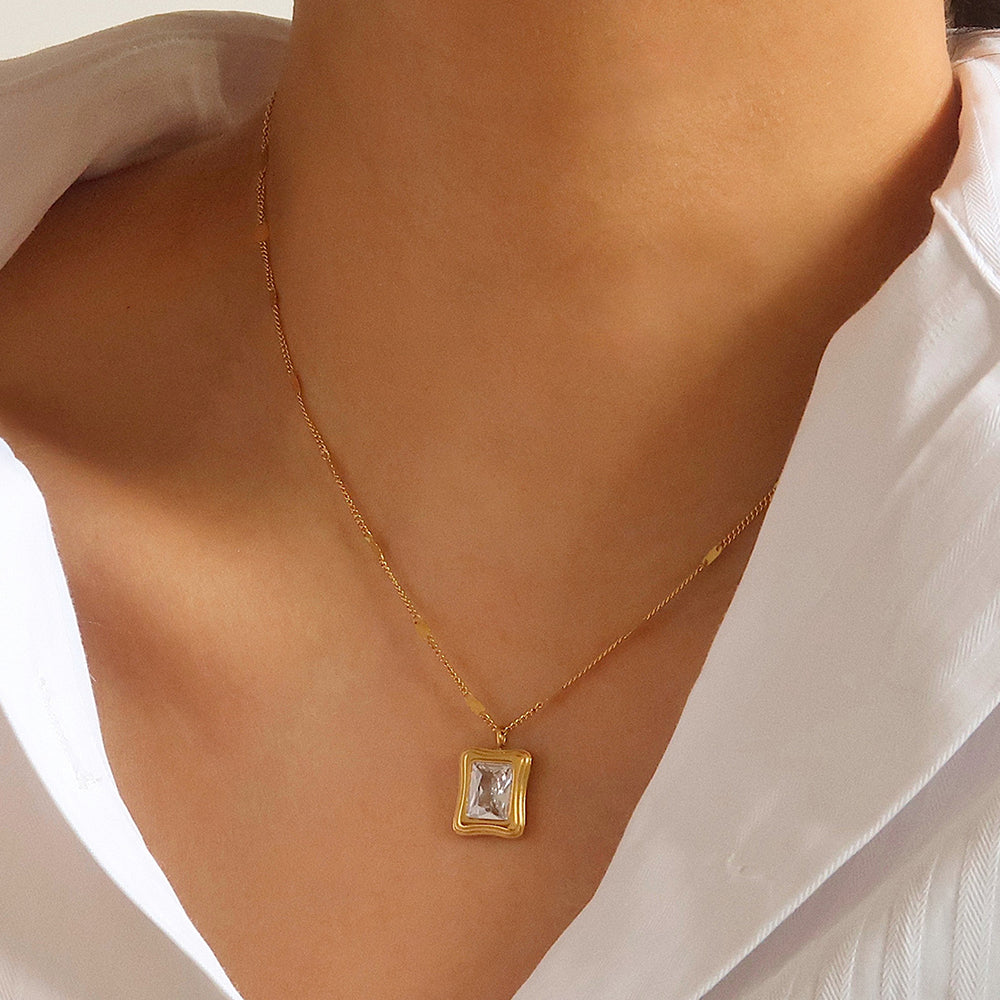 Square Zircon Pendant Necklace - DippedShop Wholesale - #5347