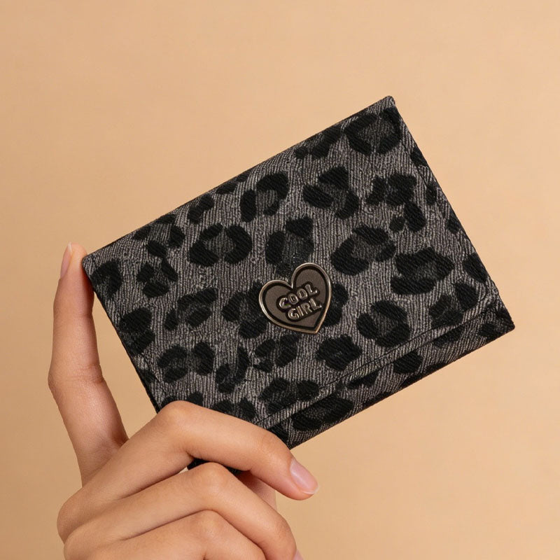 Vintage Leopard Print Tri-Fold Credit Card Wallet 6S10BWB85