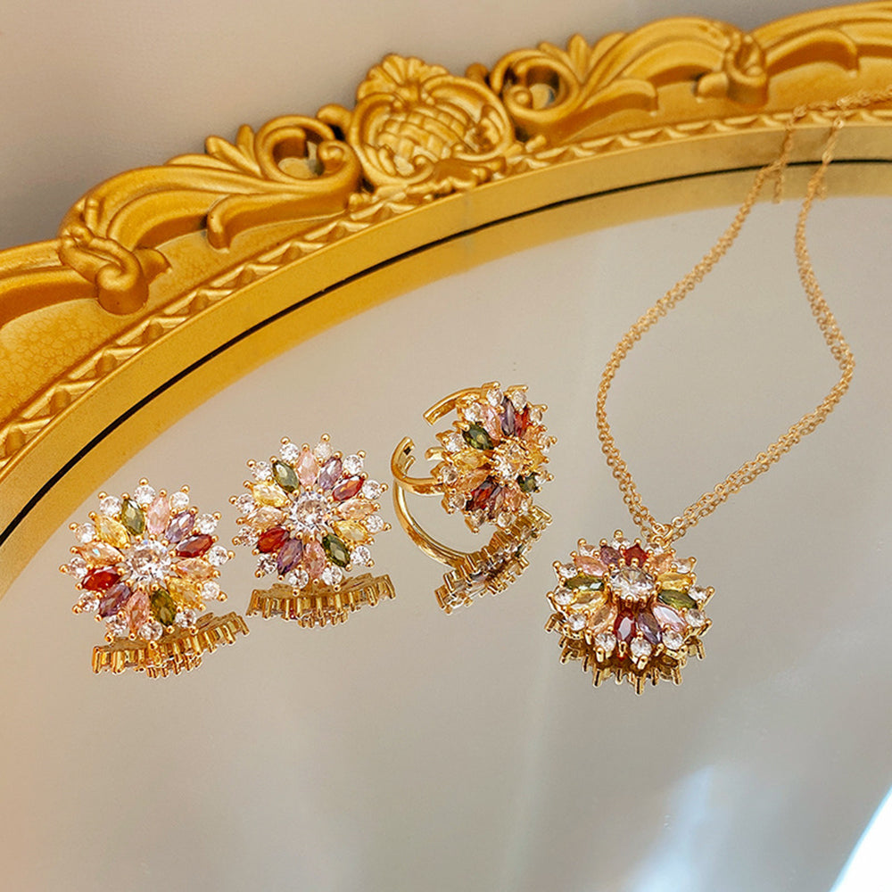 Elegant Colorful Rhinestones Floral Pendant Choker Necklace 6W6JNC928