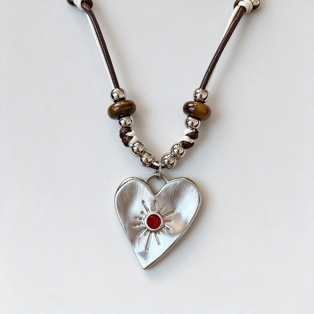 Long Beaded Heart Pendant Necklace - DippedShop Wholesale - #9091