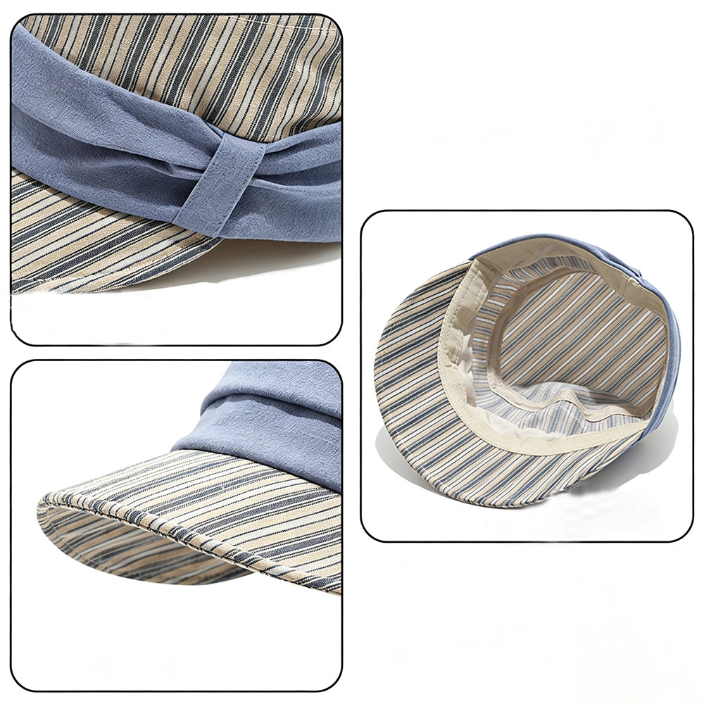 Striped Bow Foldable Wide Brim Hat 6W6HAT791