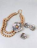 Retro Rhinestone Enamel Floral Pearl Necklace 6W6JNC962
