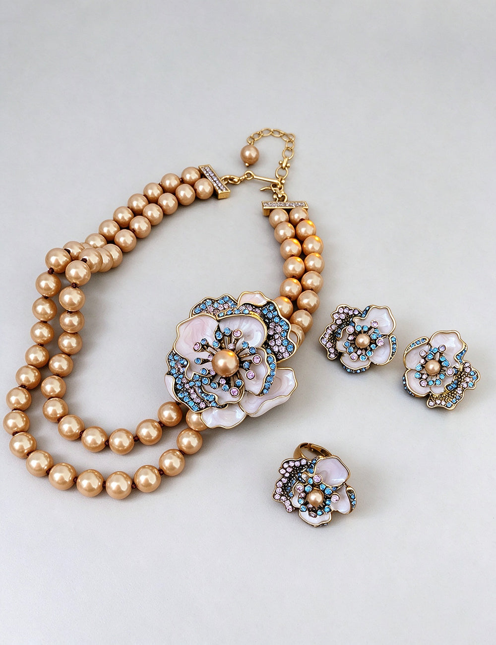 Retro Rhinestone Enamel Floral Pearl Necklace 6W6JNC962