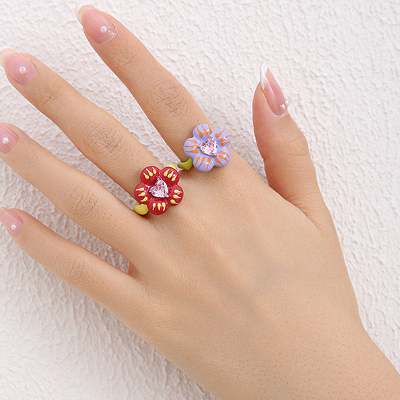 Sweet 3D Floral Heart Zircon Open Ring 6W6JRG250